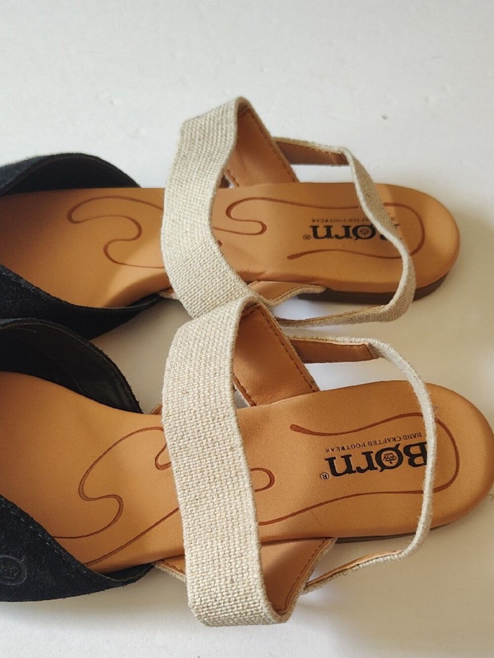 BORN Black Suede Ballet Flats with Tan Elasticized Straps Size 8 - Picture 4 of 9